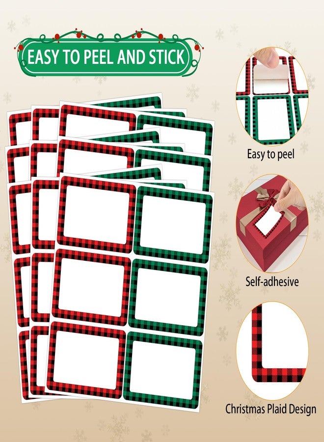 Lucleag 300 PCS Christmas Buffalo Plaid Name Tags Stickers, Red and Green Plaid Present Label Gift Tags for Packaging, School Name Tags for Classroom Organizing Supplies - Image 3